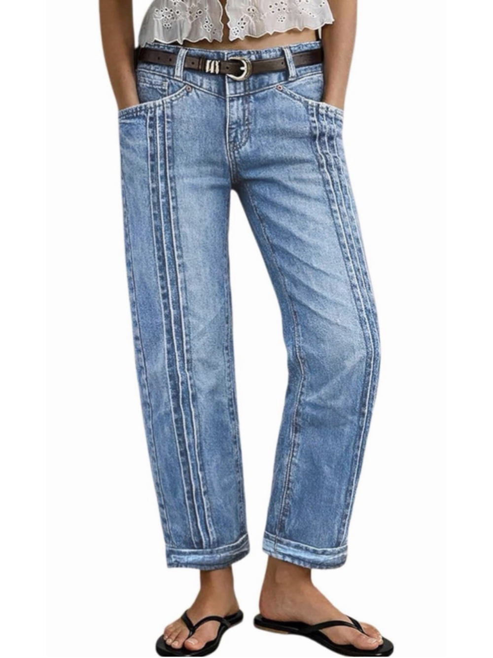 Flamingals High Waist Crop Straight Leg Jeans for Women Loose Fit M